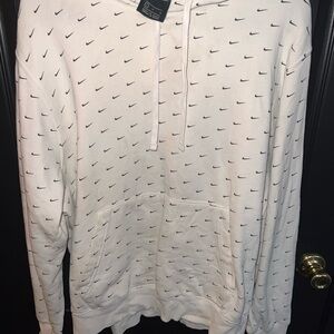 Nike White Crewneck Hoodie with Mini Black Swoosh Print